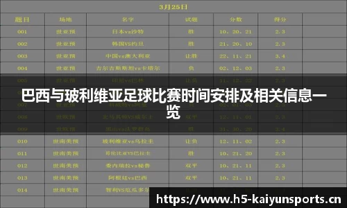 巴西与玻利维亚足球比赛时间安排及相关信息一览